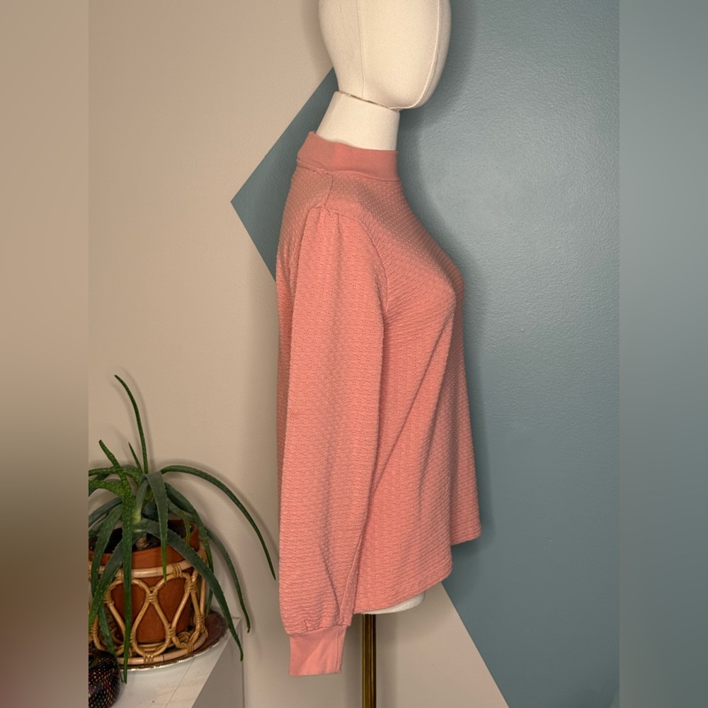 J.Crew Textured Mock Neck Waffle Knit Top Small Pink Blush Cotton Blend Pullover - Picture 4 of 11